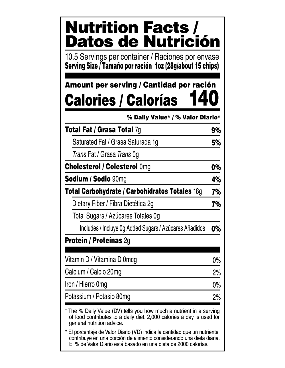 nutrition facts label for the Mexican Restaurant Style Corn Tortilla Chips